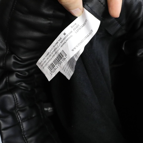 Piazza Italia black faux leather mini skirt paperbag high waisted sexy short M - Picture 5 of 6